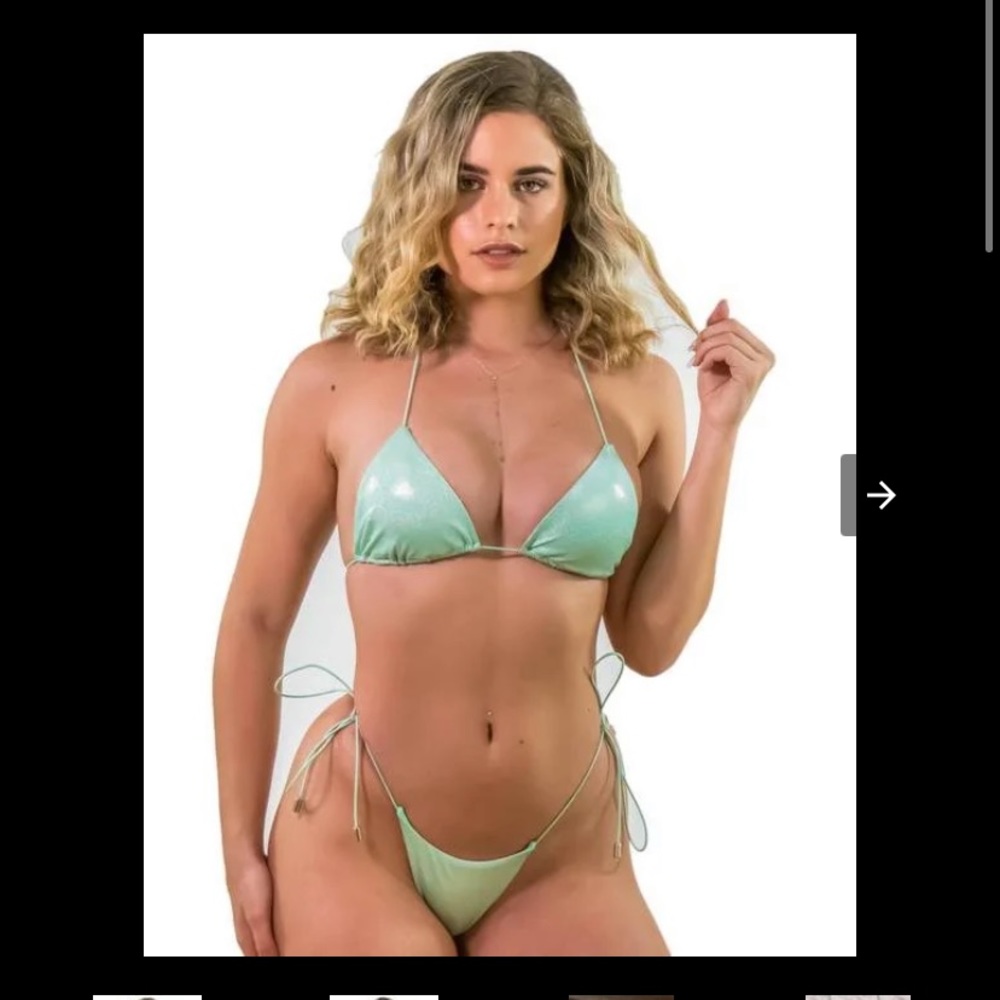 Glitter mint green micro bikini size L